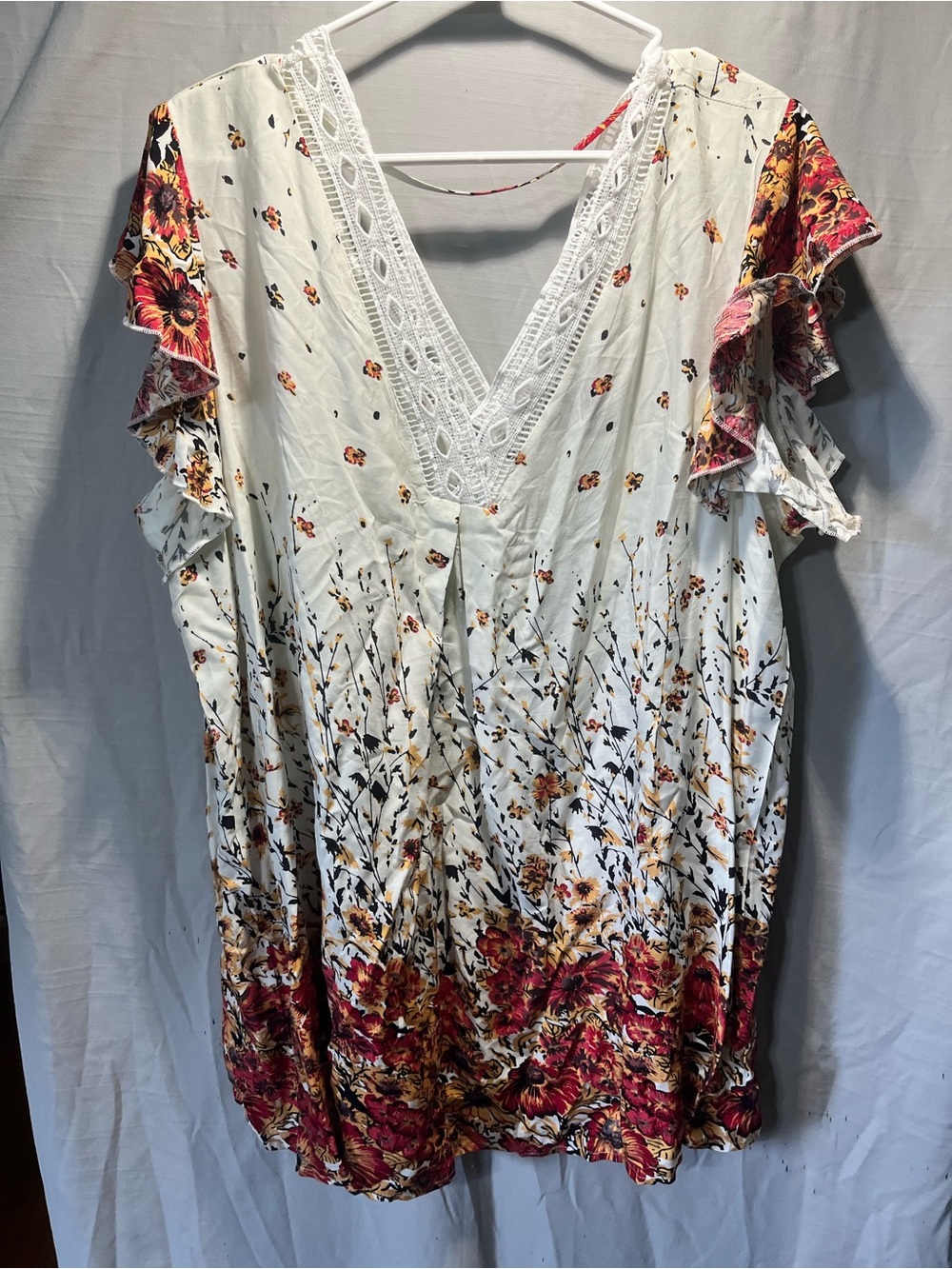 Suzanne Betro Ivory Tunic with Burgundy and Gold Floral Border